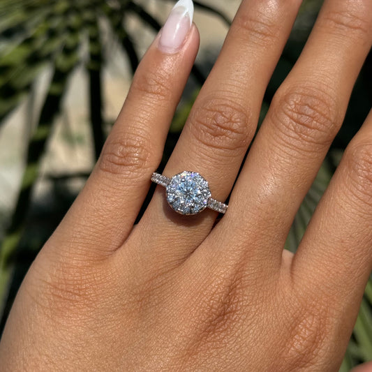 0.70 Carat Natural Diamond Round Halo Cathedral Engagement Ring